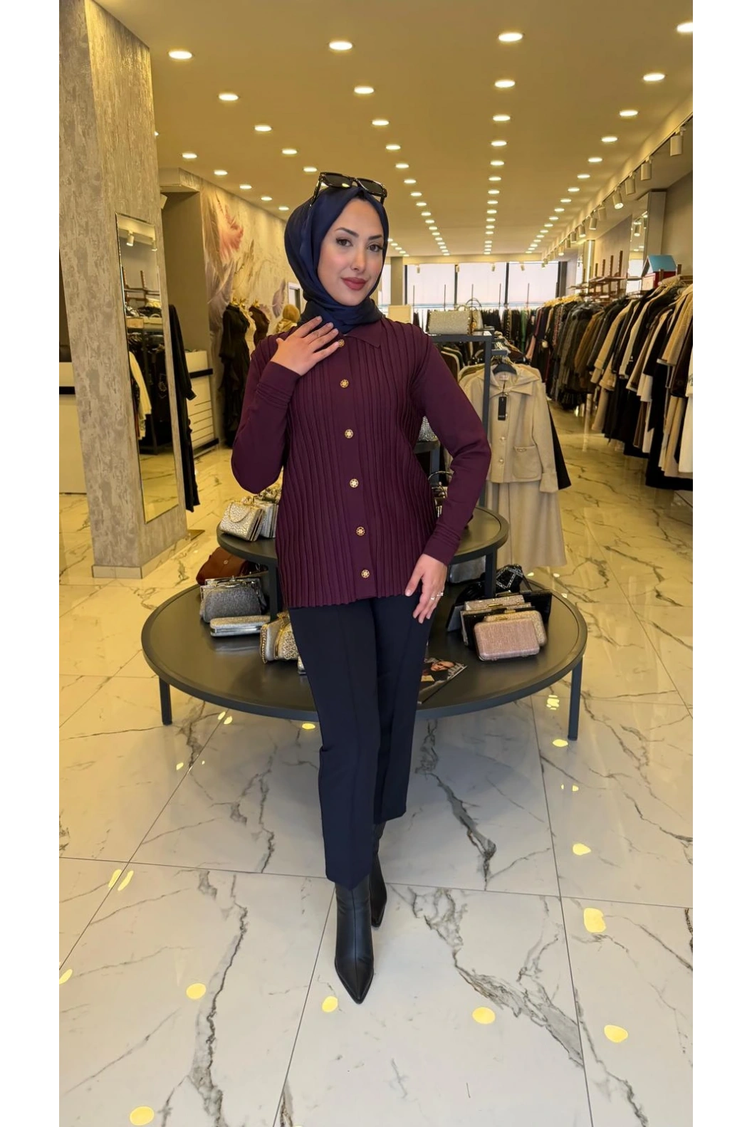 NİLİWİ-ÖNÜ BEKLETMELİ HIRKA BORDO