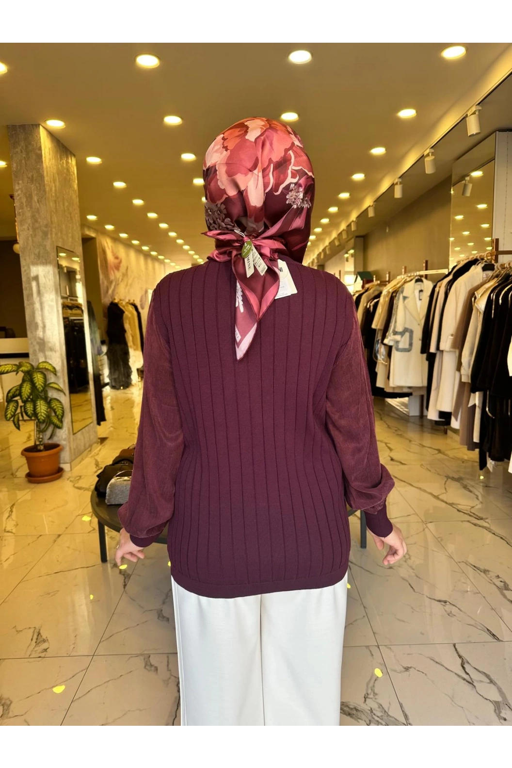 NİLİWİ-V YAKA FIRFIRLI HIRKA BORDO