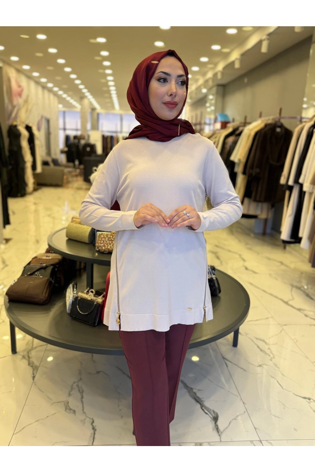 NİLİWİ-YANLARI FERMUARLI TUNİK BEJ