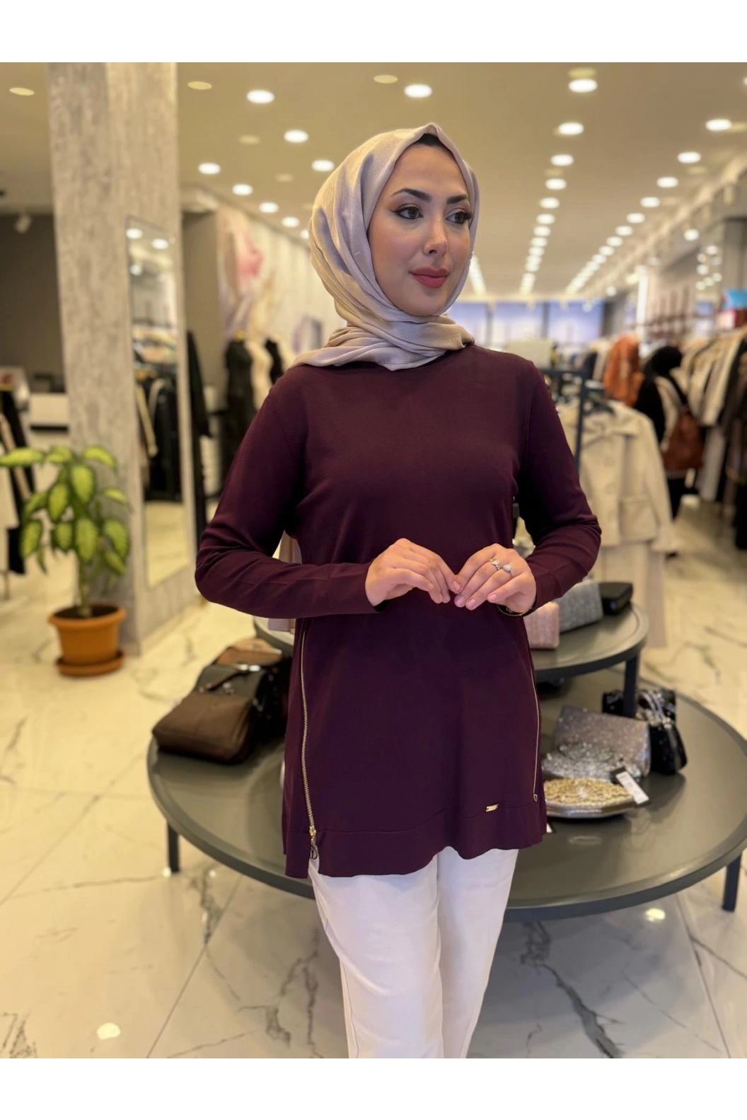 NİLİWİ-YANLARI FERMUARLI TUNİK BORDO