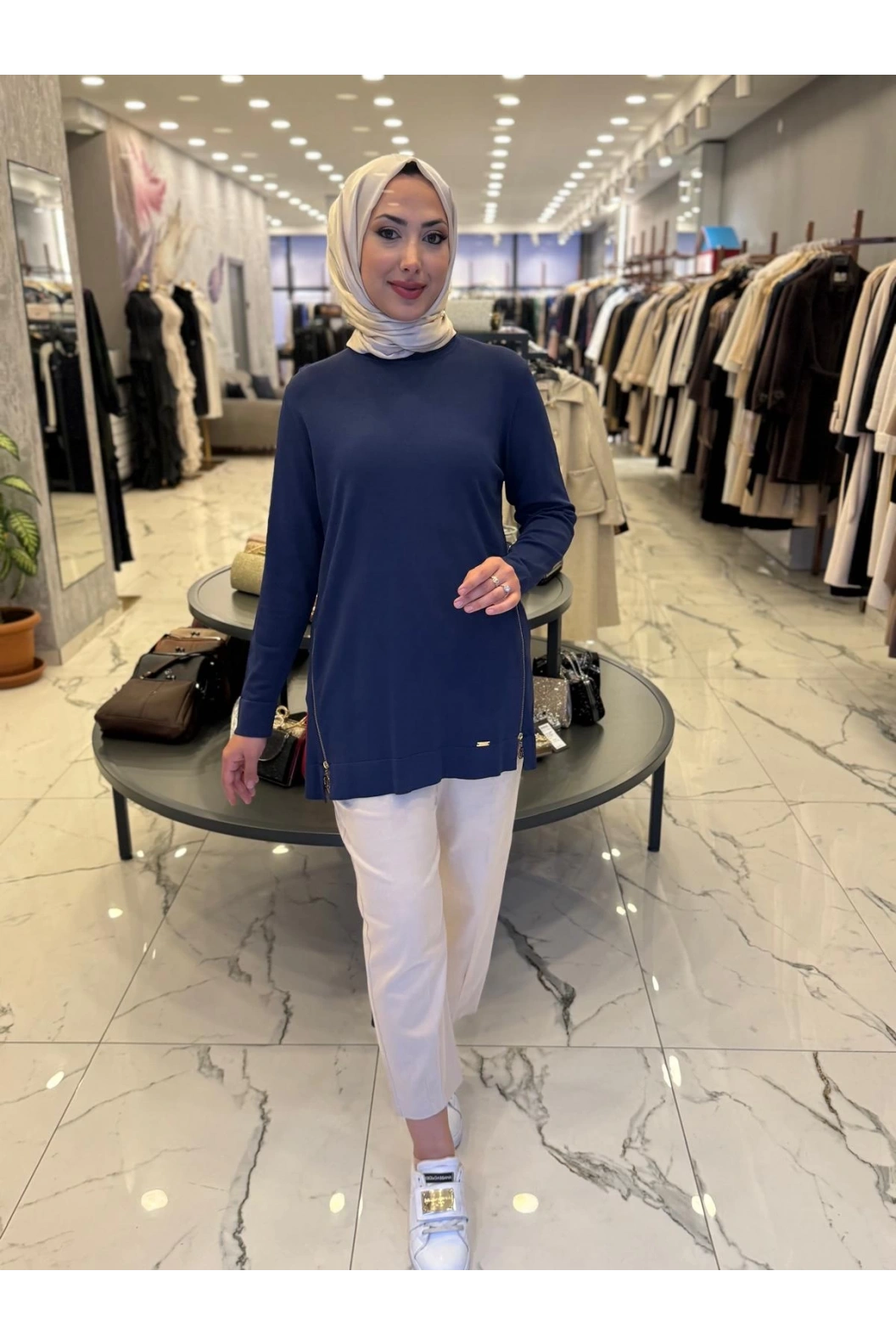 NİLİWİ-YANLARI FERMUARLI TUNİK LACİVERT