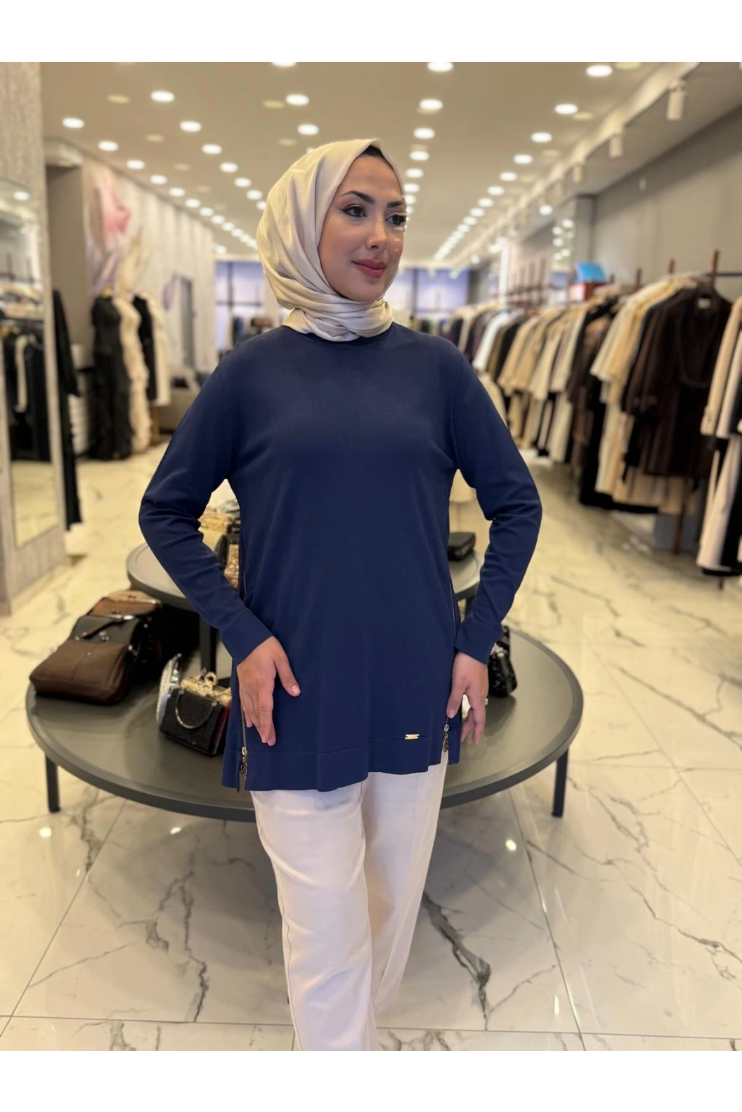 NİLİWİ-YANLARI FERMUARLI TUNİK LACİVERT