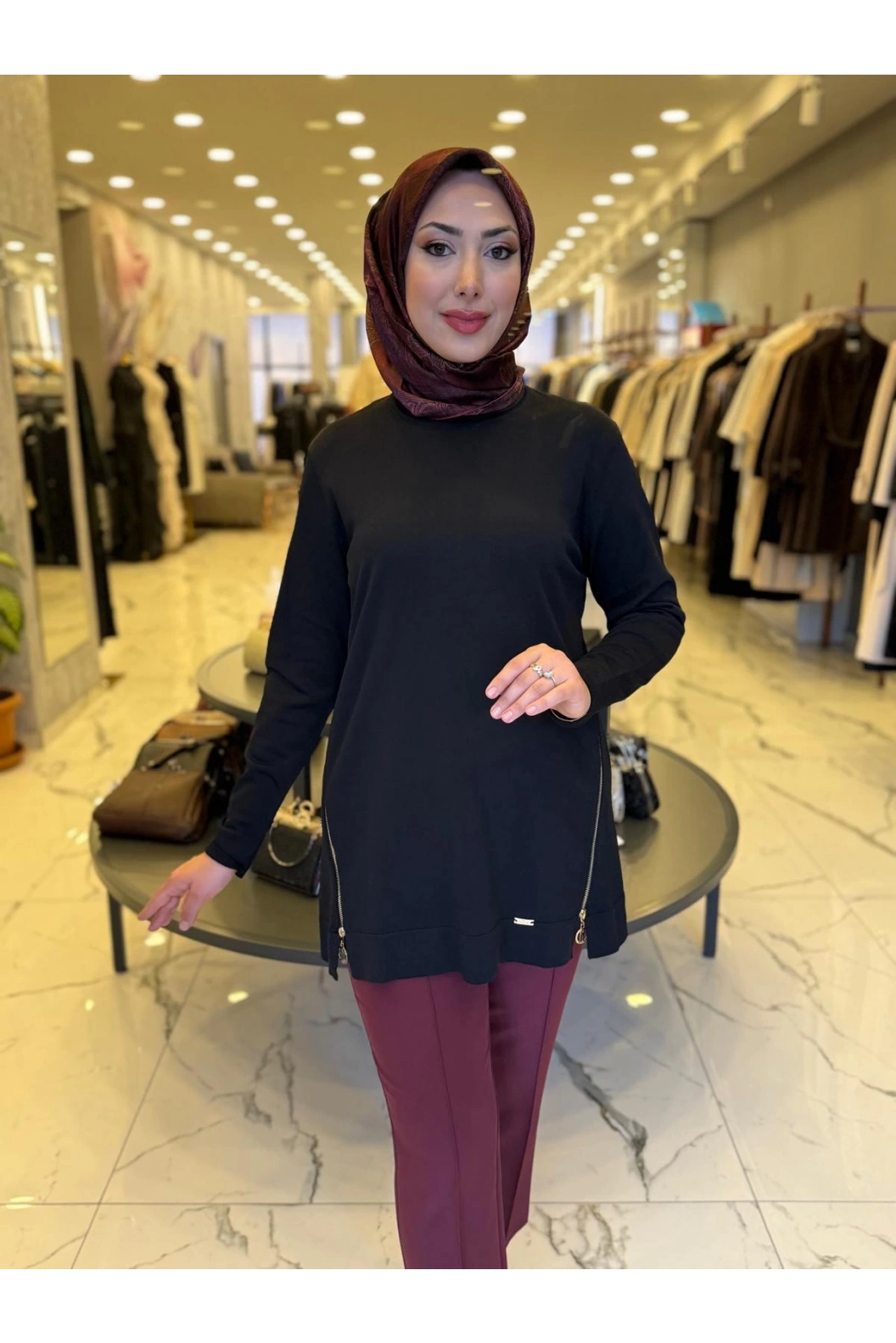 NİLİWİ-YANLARI FERMUARLI TUNİK SİYAH