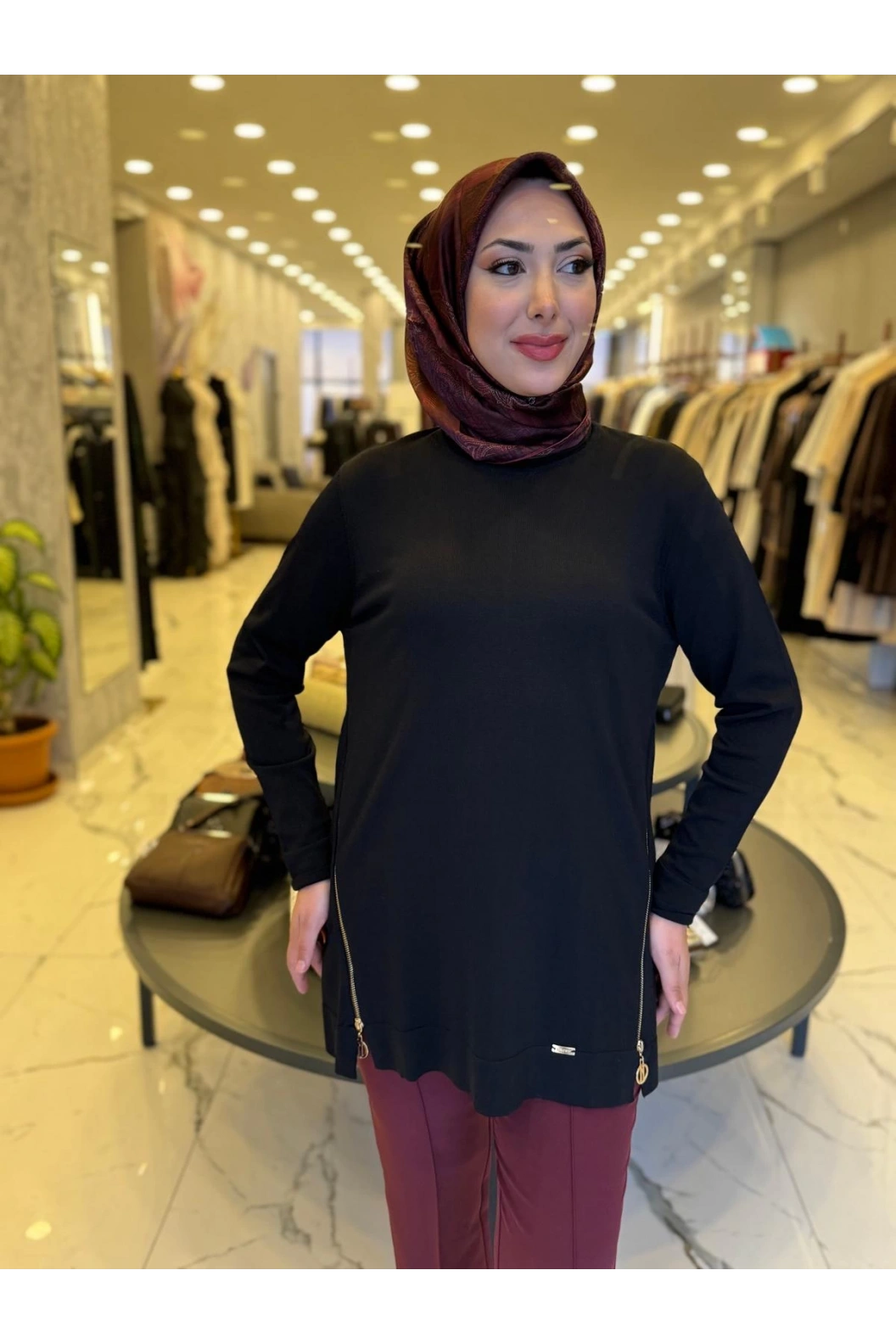 NİLİWİ-YANLARI FERMUARLI TUNİK SİYAH