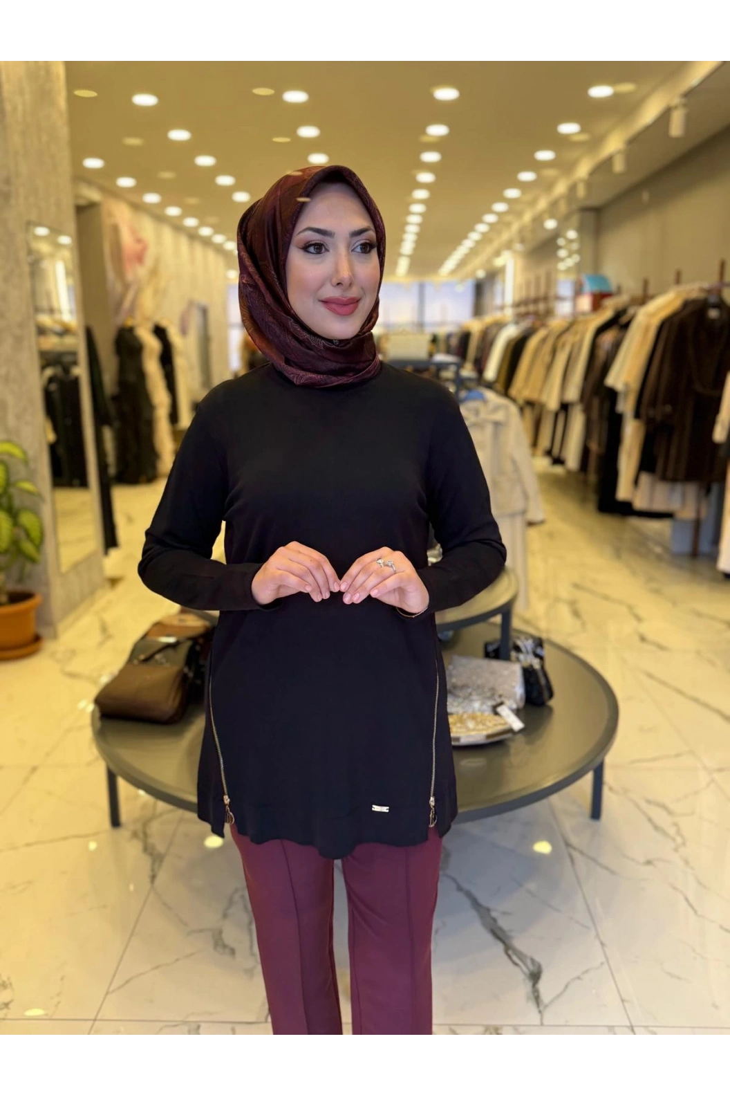 NİLİWİ-YANLARI FERMUARLI TUNİK SİYAH