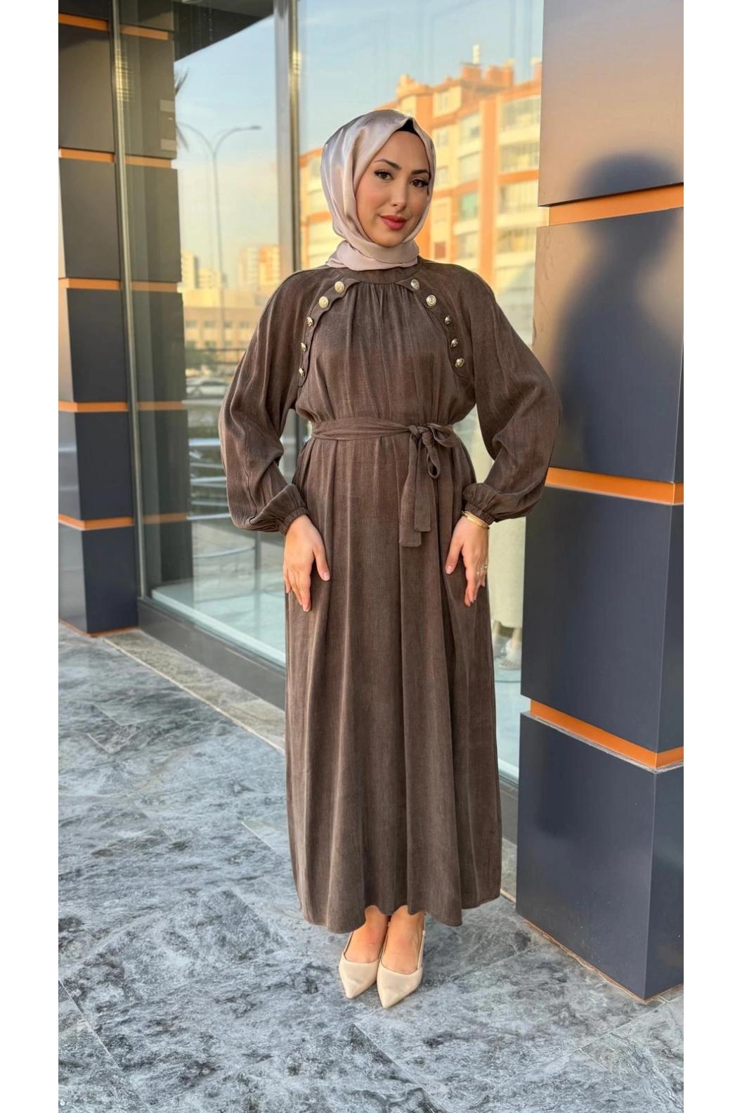 QASHE-KUPRA ELBİSE KAHVE
