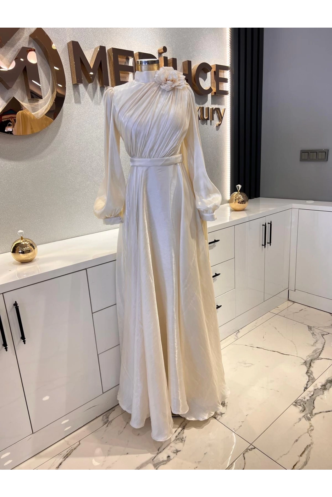 QRLİNE-JANJAN ELBİSE KREM