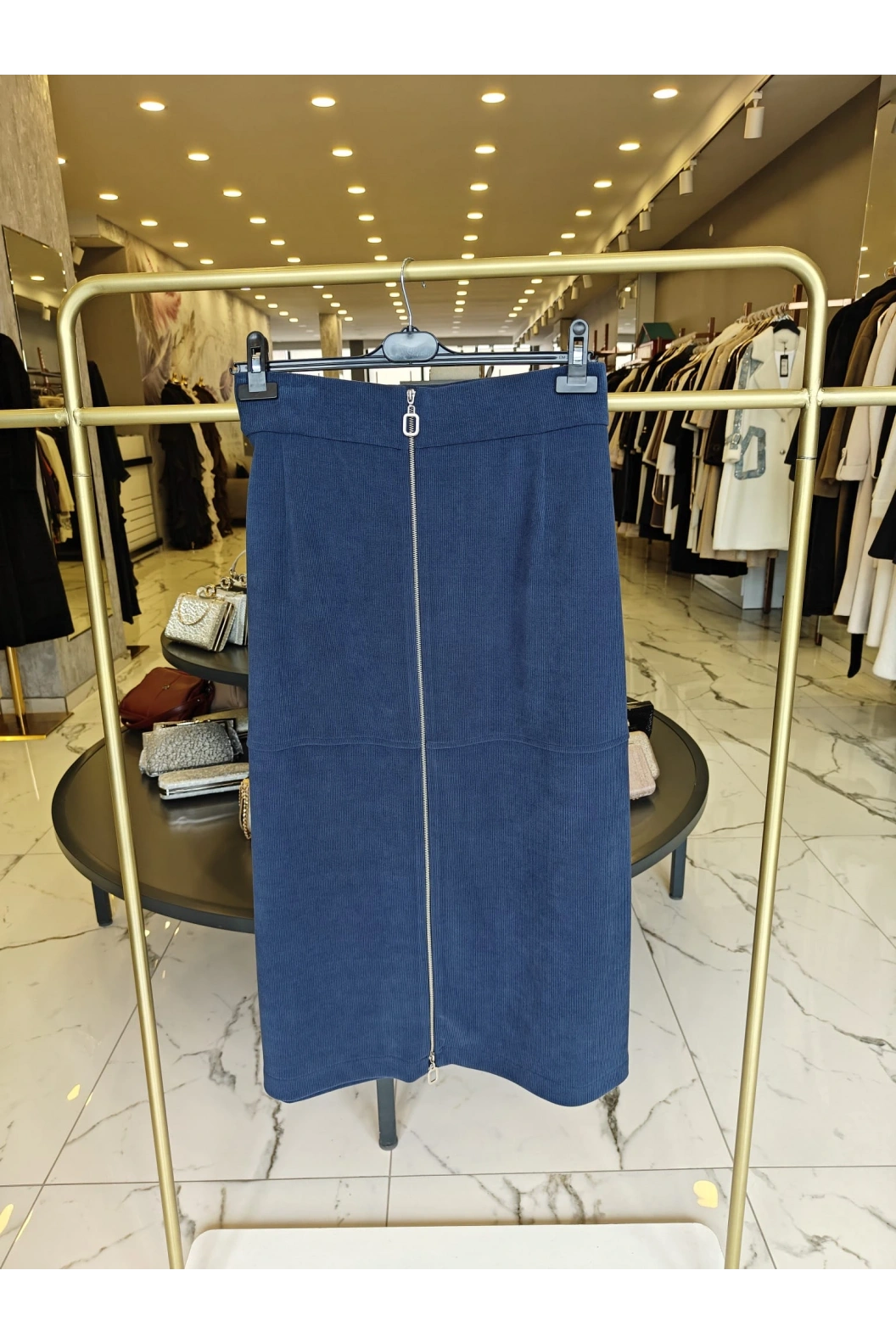 SENTEZ-KADİFE FİTİLLİ ETEK İNDİGO