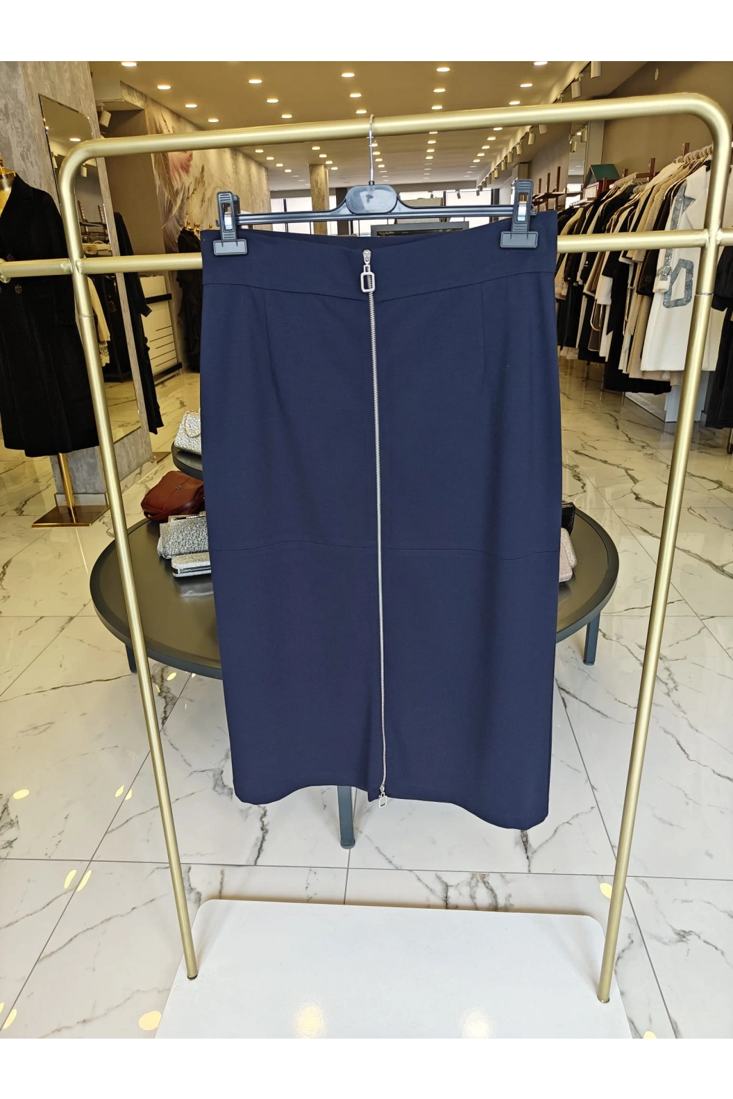 SENTEZ-ÖNÜ FERMUARLI ETEK LACİVERT