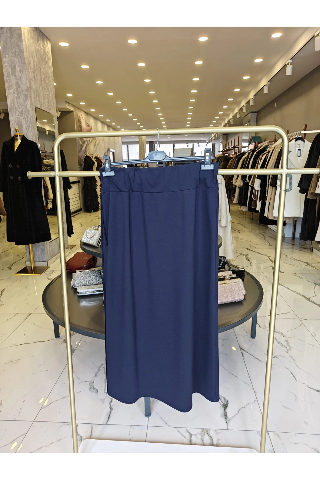 SENTEZ-YANI KUŞAKLI ETEK LACİVERT