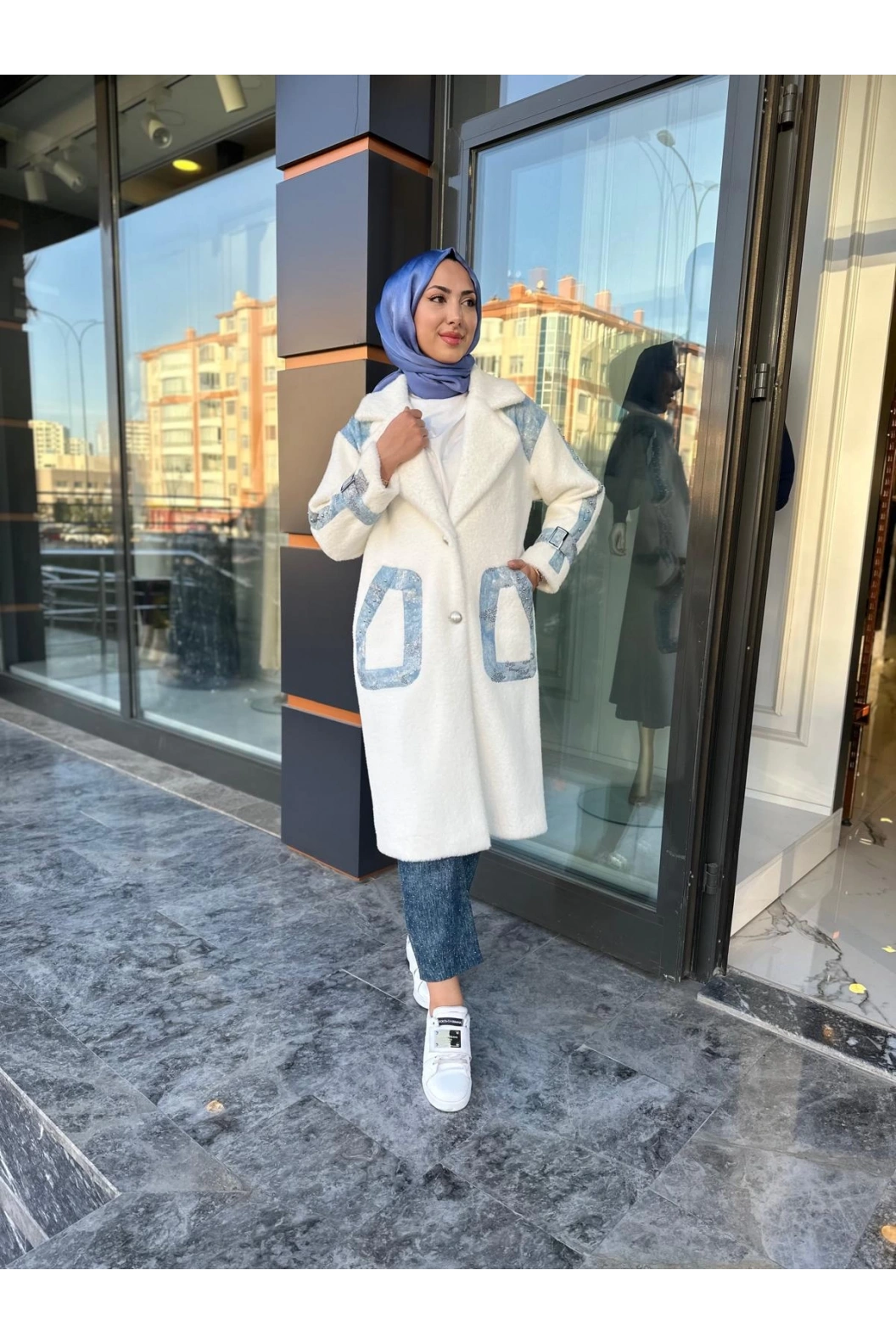 SOLİS-KOT DETAYLI ANGORA KABAN BEYAZ