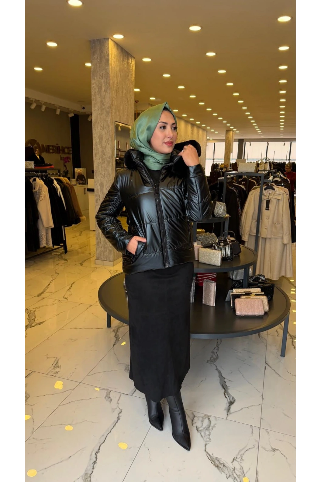 TRENÇ-ŞİŞME KISA KABAN SİYAH