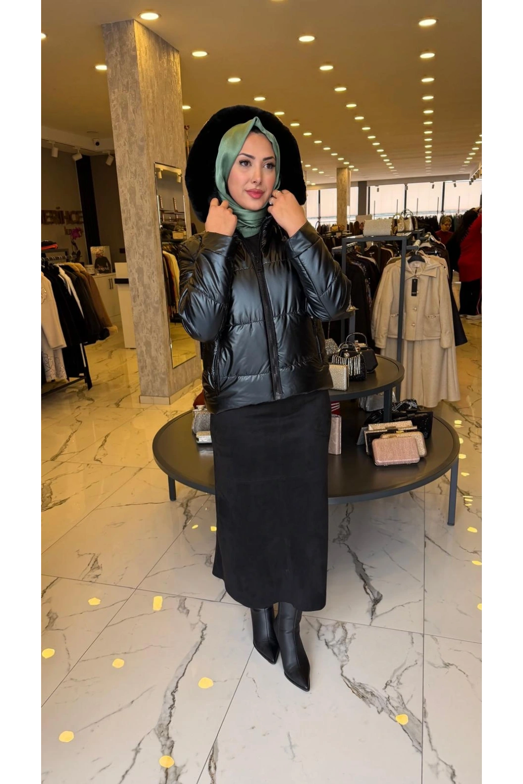 TRENÇ-ŞİŞME KISA KABAN SİYAH