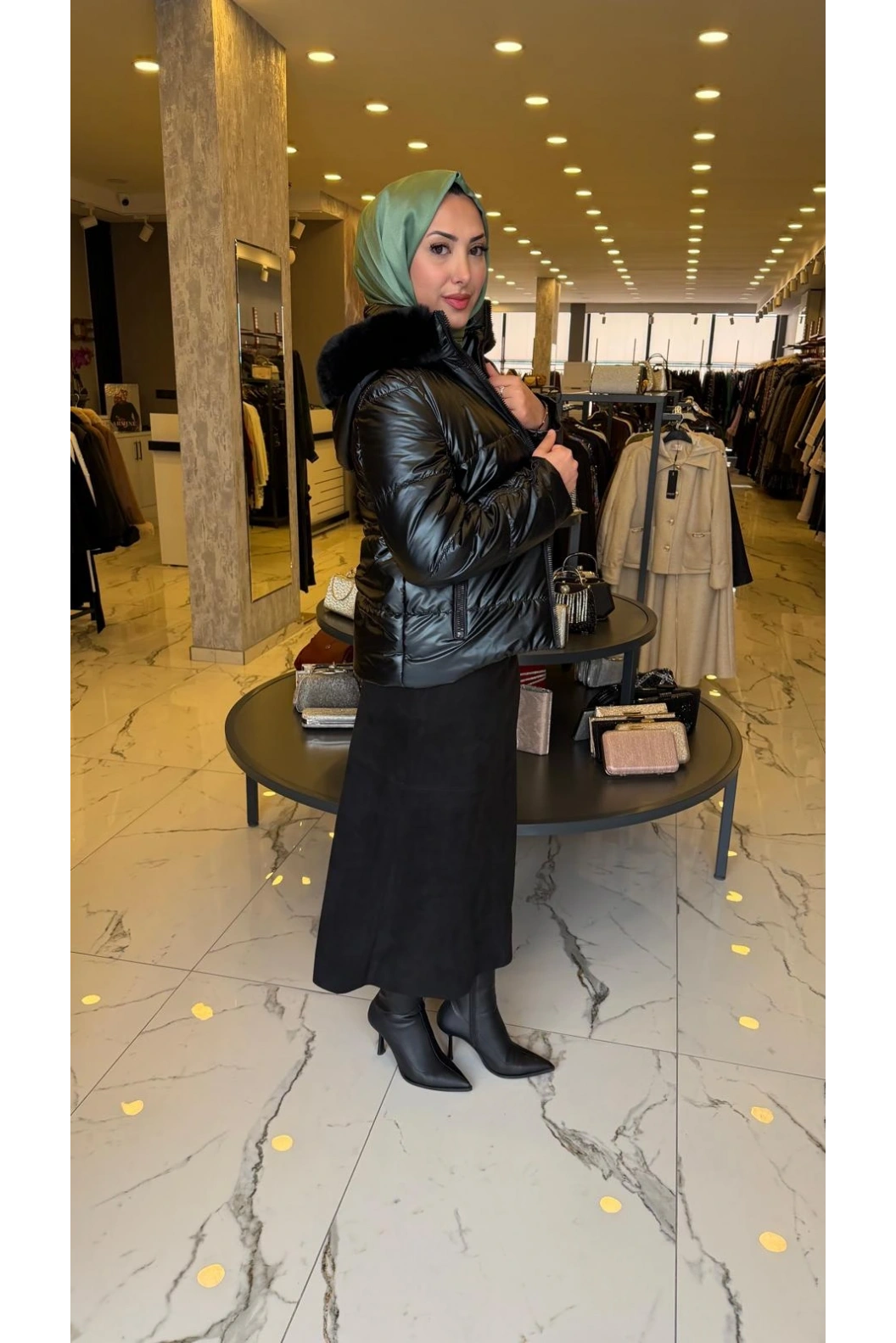 TRENÇ-ŞİŞME KISA KABAN SİYAH