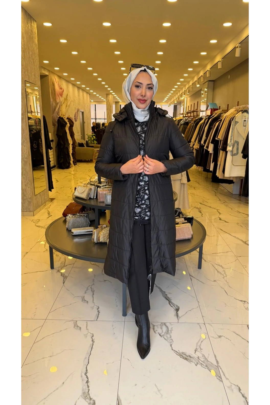 TRENÇ-UZUN BOY ŞİŞME KABAN SİYAH