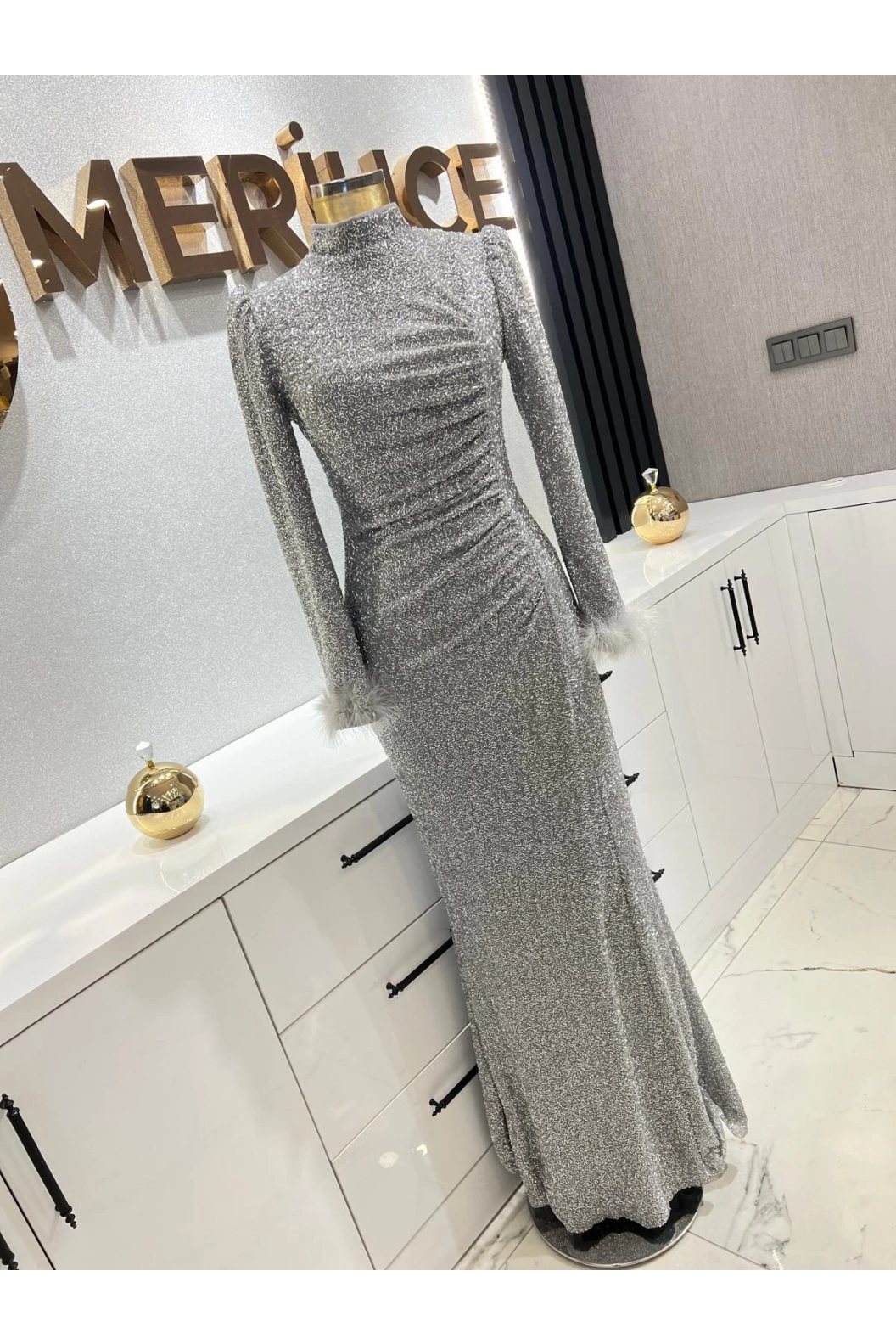 TUAY-PAYET ABİYE ELBİSE GRİ