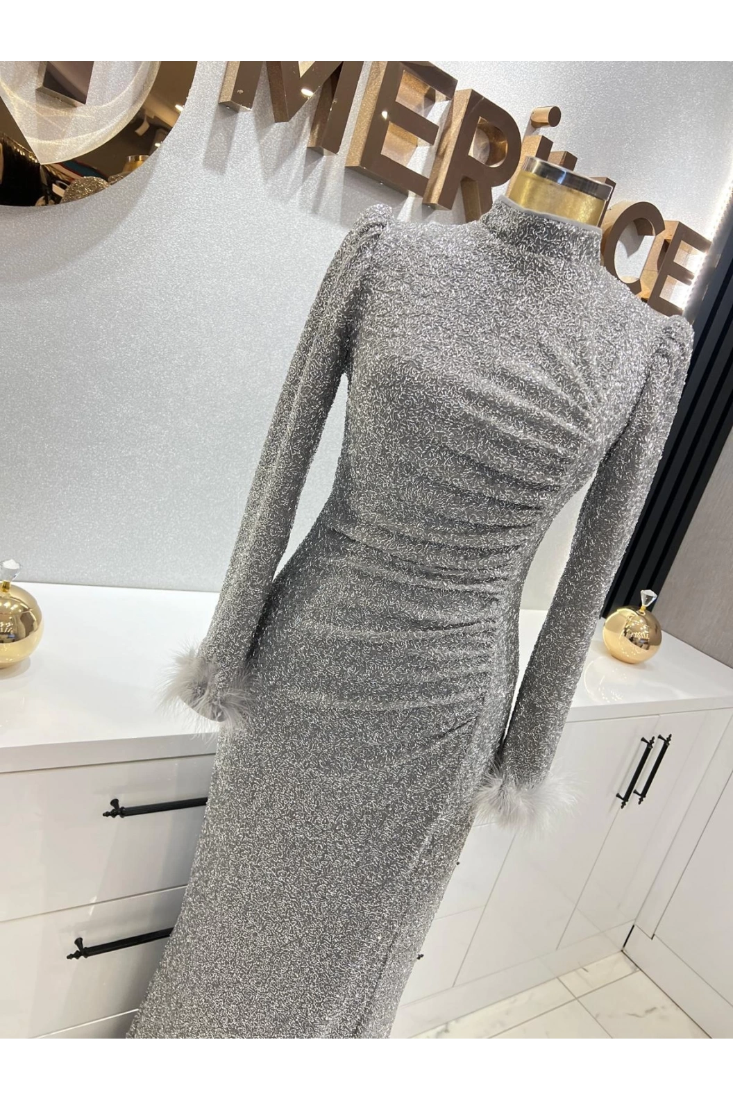 TUAY-PAYET ABİYE ELBİSE GRİ