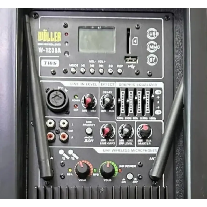 Wöller W-1230 DSP 12 Mobil Hoparlör | 400W Hoparlör | Çift El Kablosuz Mikrofonlu | USB, Bluetooth