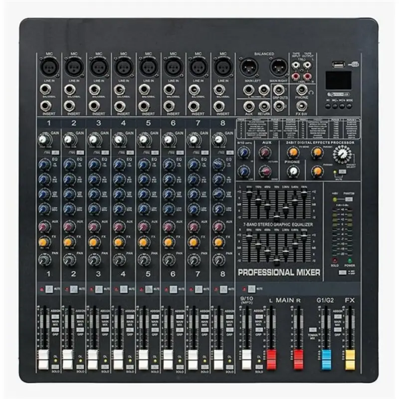 Globe GM82FX 8-kanal Live Mikser, Çift efekt, Kayıt, USB, Bluetooth