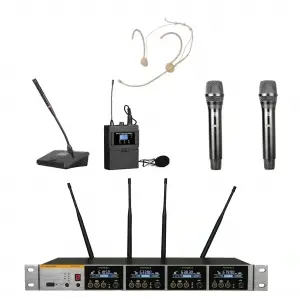 K.Meister UW-3435 4 Mikrofonlu Kablosuz Mix Set, 2 EL + 1 Yaka + 1Headset + 1 Kürsü