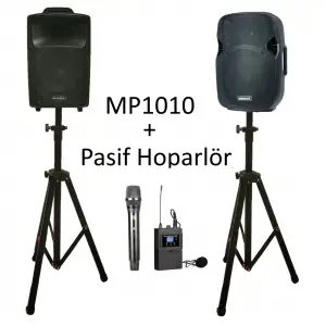Mickle MP1012 2x10 inç Akülü Mobil Çift Hoparlörlü Ses Sistemi, Çift Mikrofon, 600/1200W 99 Dijital Efekt, Bluetooth