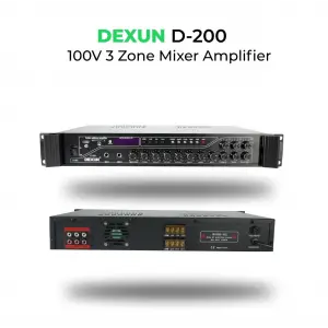 DEXUN D200 Mikser Amfi 100W/100V 3-zone volüm kontrol, USB/BT