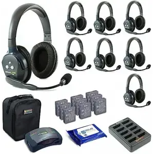 Eartec HUB8D UltraLITE & HUB 8 Kişilik Full Dublex Kablosuz interkom Sistemi, 8 Double Headset, batarya, şarj cihazı ve case | 400 metreye kadar iletişim
