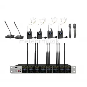 K.Meister UW-3810 8 Mikrofonlu Kablosuz Mikrofon Seti, 2 kürsü + 2 El + 4 Yaka + 4 Headset