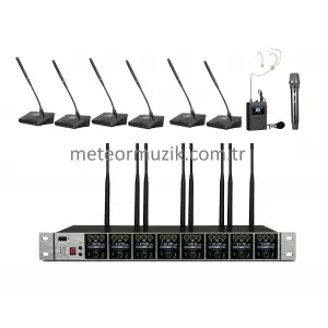 K.Meister UW-3825 8 Mikrofonlu Kablosuz Mikrofon Seti, 6 masa + 1 El + 1 Yaka + 1 Headset