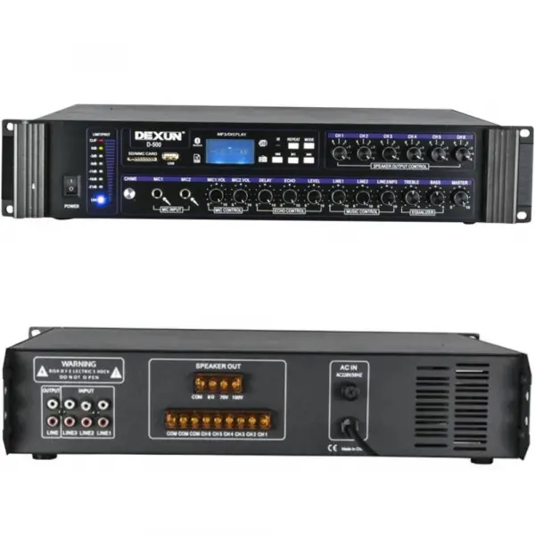 DEXUN D500 Mikser Amfi 350W/100V 6-volüm kontrol, USB/BT