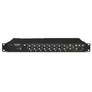 Tascam LM-8ST Line mixer, 8 stereo ins+mic/line in on front panel, 2 bal/unbal stereo outputs, 2 independent stereo busses, cascade I/O,