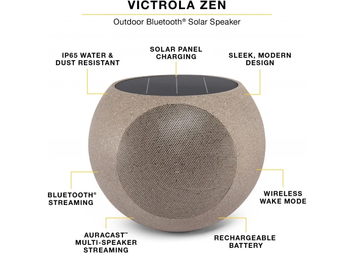 Victrola Zen | Kablosuz Solar Bahçe Hoparlörü | Aurocast Çoklu Bağlantı