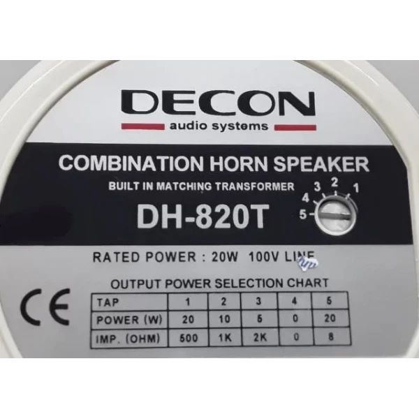 Decon DH-820T Müzik Horn Hoparlör, 20W/100V, 50W 8-ohm, 2-yollu, Tab Seçenekli,