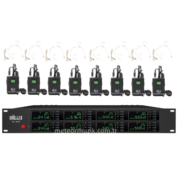 Wöller W-8002 8li Kablosuz Mikrofon Seti / 8 Yaka + 8 Headset