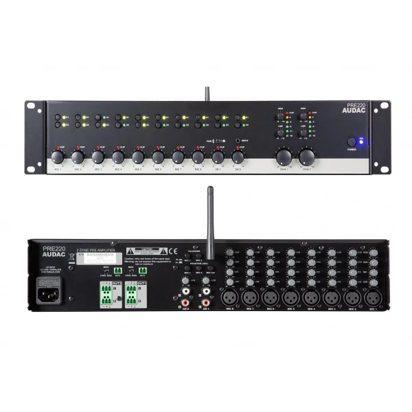 Audac PRE220 | 2-zone 10-kanal Stereo Preamplifier Mixer | Bluetooth 4.2