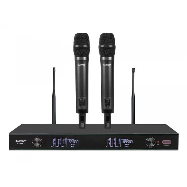 HTDZ HT-99A Çift El Kablosuz Mikrofon Seti 200 kanal Rack Montaj