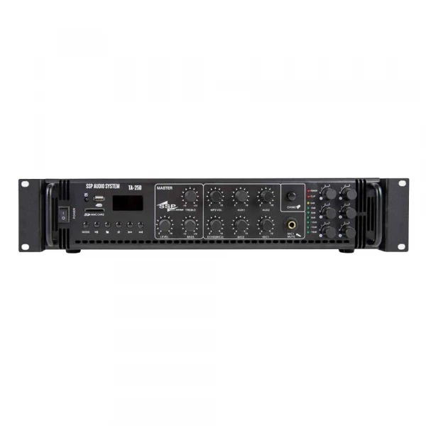 SSP Audio TA250 250W 100V Trafolu Mikser Amfi, Radyo, Bluotooh, USB, 6 Çıkışlı