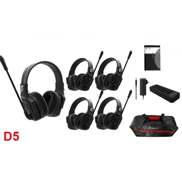 Wicom E-D5 5-Kişi için Dual Kulaklıklı Çift Yönlü Kablosuz intercom iletişim Sistemi, 400-metre mesafe, 1 Master + 4 Headset