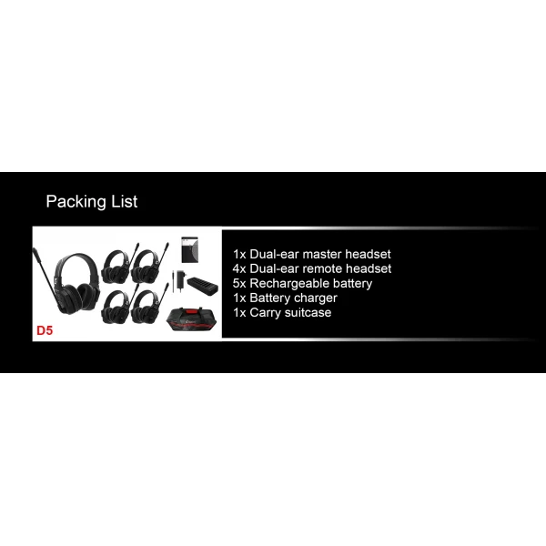 Wicom E-D5 5-Kişi için Dual Kulaklıklı Çift Yönlü Kablosuz intercom iletişim Sistemi, 400-metre mesafe, 1 Master + 4 Headset