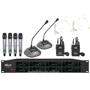 Wöller W-8000 8li Kablosuz Mikrofon Seti / 4 EL + 2 Kürsü + 2 Yaka + 2 Headset