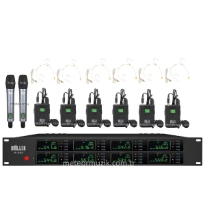 Wöller W-8001 8li Kablosuz Mikrofon Seti / 2 EL + 6 Yaka + 6 Headset