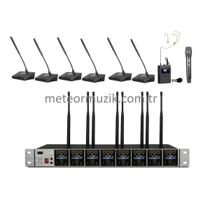 K.Meister UW-3825 8 Mikrofonlu Kablosuz Mikrofon Seti, 6 masa + 1 El + 1 Yaka + 1 Headset
