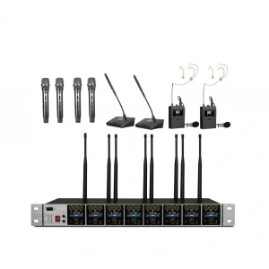 K.Meister UW-3820 8 Mikrofonlu Kablosuz Mikrofon Seti, 4 EL + 2 Kürsü + 2 Yaka + Headset