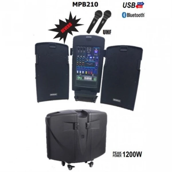 Mickle MPB210 2x10 Şarjlı Taşınabilir Çift Hoparlörlü Mikrofonlu Ses Sistemi Seti USB Bluetooth