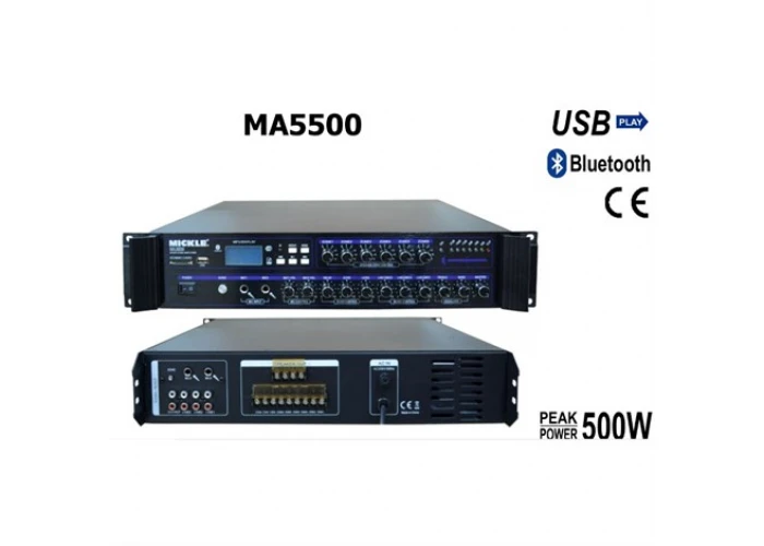 Mickle MA5200 200W/100V 6-zone Volum Ayarlı Mikser Amfi, USB / Bluetooth