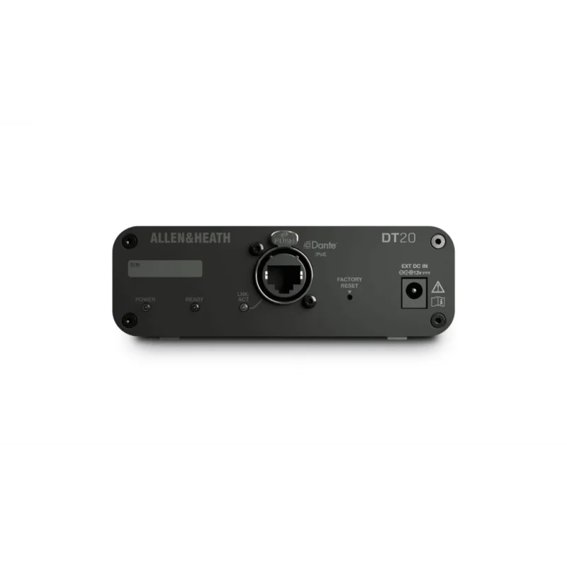 Allen & Heath DT20 2in Dante Interface | 2 XLR mic/line, 48V, Local Control, PSU, rubber feet