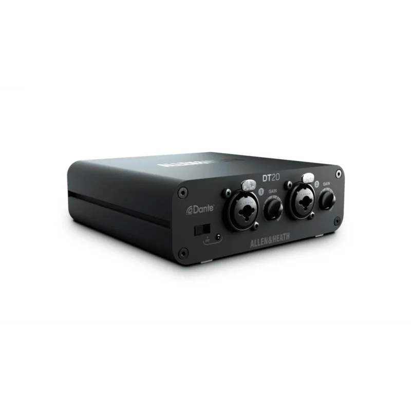 Allen & Heath DT20 2in Dante Interface | 2 XLR mic/line, 48V, Local Control, PSU, rubber feet