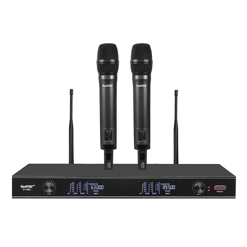HTDZ HT-99A Çift El Kablosuz Mikrofon Seti 200 kanal Rack Montaj
