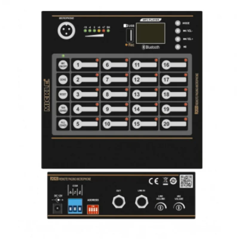 Mickle R2020 MP3 20-zone Anons Mikrofonu RJ45, USB,SD, Bluetooth Player