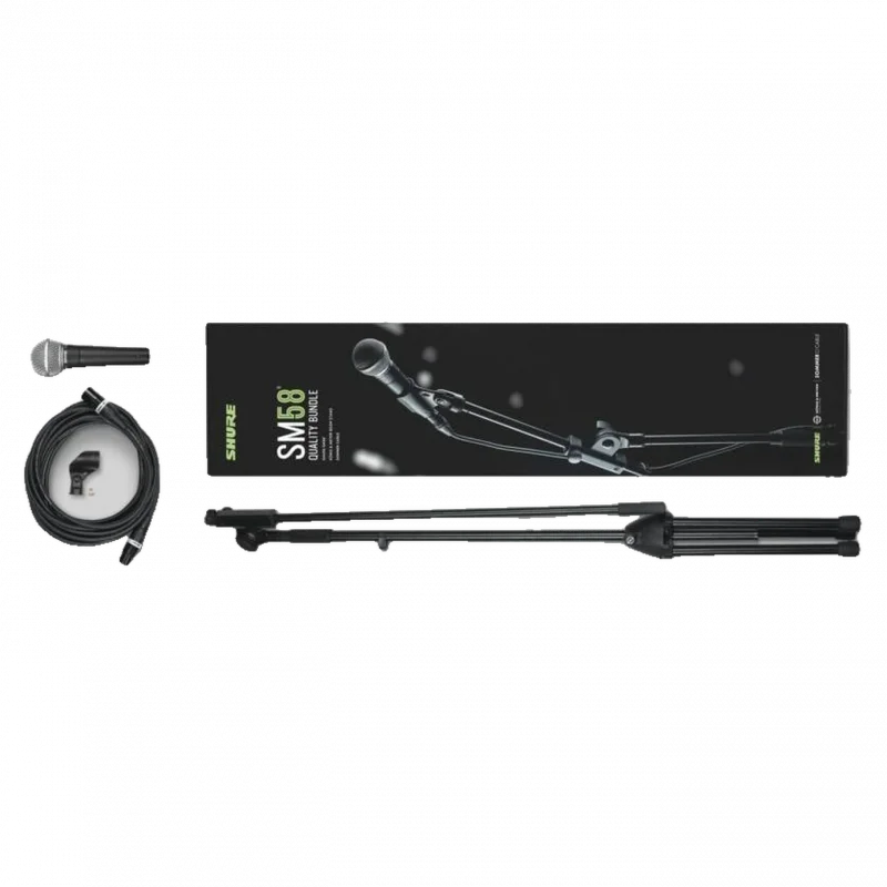 Shure Quality Bundle SM58-KM-SOM: SM58 Vokal Mikrofon, K&M Stand ve 6 m XLR Kablo